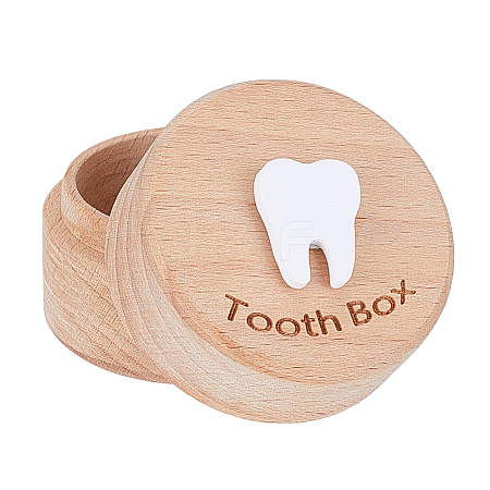 Round Printed Wood Baby Tooth Keepsake Cases with Lids CON-WH0113-12C-1