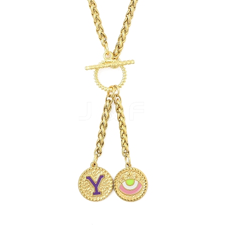 Ion Plating(IP) 304 Stainless Steel Purple Enamel Letter & Eye Pendant Wheat Chain Necklaces STAS-Z102-01G-Y-1