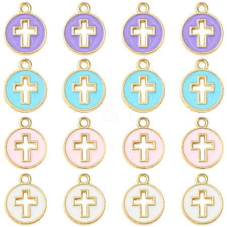 16Pcs 4 Colors Light Gold Plated Alloy Enamel Pendants ENAM-FS0001-85-1