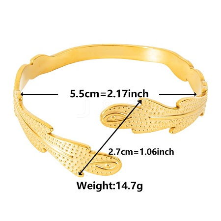 Stylish European and American Feather 304 Stainless Steel Cuff Bangles for Women OS7950-2-1