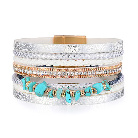 Bohemian Style Turquoise PU Imitation Leather Multi-strand Bracelets WGC9584-02-1