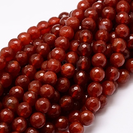 Dyed Natural Agate Faceted Round Beads Strands G-E320B-12mm-08-1