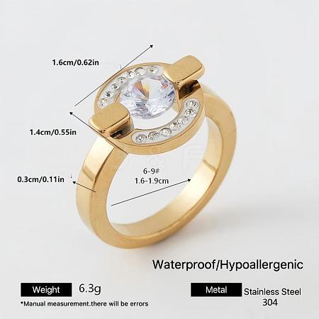 303 Stainless Steel Micro Pave Cubic Zirconia Finger Rings for Women UQ1288-3-1