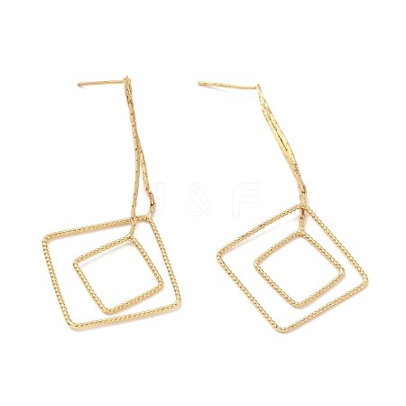 Rack Plating Brass Double Rhombus Long Dangle Stud Earrings for Women EJEW-C028-04G-1