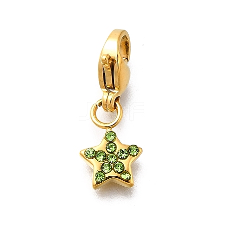 Star 304 Stainless Steel Rhinestone Pendants Decoration STAS-R159-57G-04-1