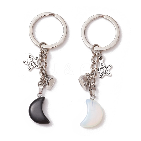 2Pcs Valentine's Day Alloy Natural Obsidian and Opalite Keychains KEYC-JKC01173-1