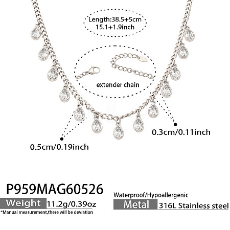 316L Surgical Stainless Steel Pave Cubic Zirconia Milti Teardrop Pendant Bib Necklaces for Women WGB3ADE-01-1