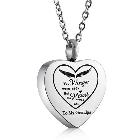 Stainless Steel Heart Urn Ashes Pendant Necklace NJEW-SZ0001-60F-1