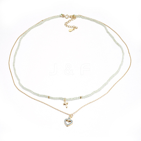 Faceted Natural Prehnite Tiered Necklaces NJEW-F212-11G-1