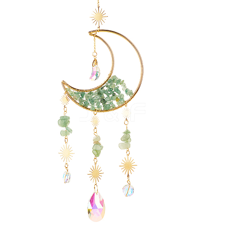 1Pc Alloy & Natural Gemstone Chips Moon Hanging Ornaments HJEW-BBC0001-17B-1