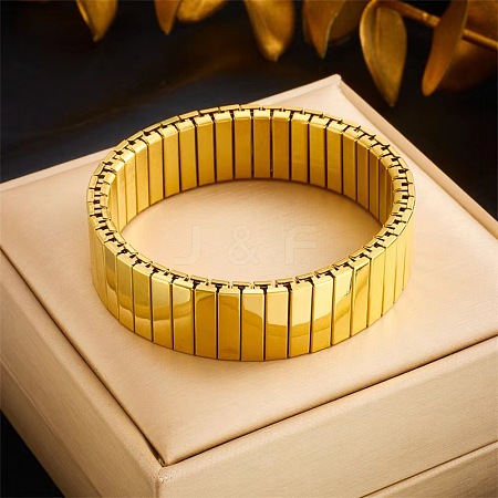 304 Stainless Steel Elastic Rectangle Link Bangles for Unisex WG35402-01-1