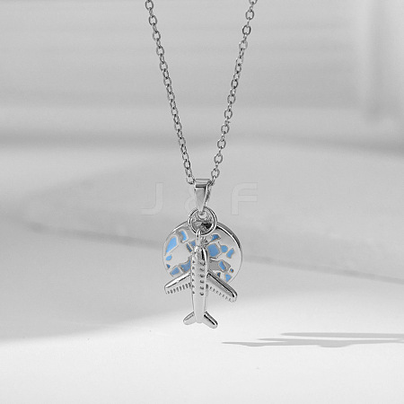 Airplane & Earth 304 Stainless Steel Pendant Necklaces FS-WG81D22-06-1
