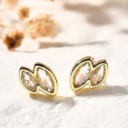 Horse Eye Brass Micro Pave Clear Cubic Zirconia Stud Earrings EJEW-R018-09G-1