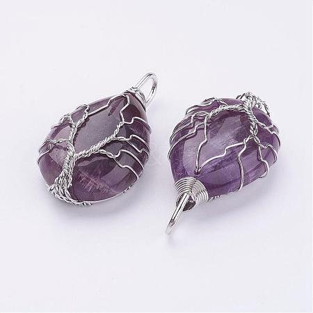 Natural Amethyst Pendants G-P269-05-P-1