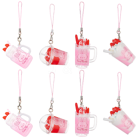 Olycraft 8Pcs 4 Style PVC Plastic Strawberry Ice Cream Cup Pendant Decorations HJEW-OC0001-08-1