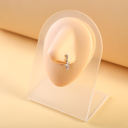 316L Surgical Stainless Steel Micro Pave Clear Cubic Zirconia L-Shaped Nose Rings WGEAB3E-03-1