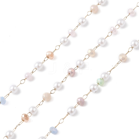 Glass & ABS Imitation Pearl Beaded Chains CHS-P016-44G-1