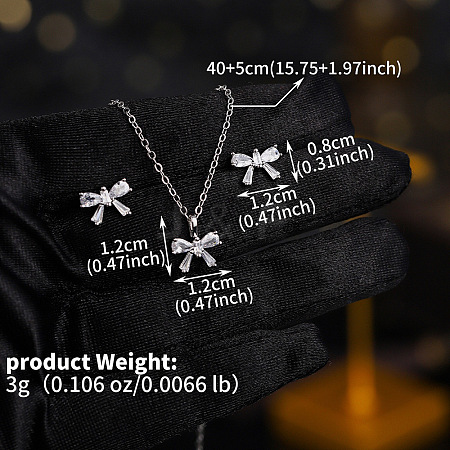 Brass Clear Cubic Zirconia Pendant Necklace & Stud Earrings Sets for Women FS-WGA251C-09-1
