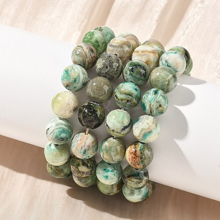Natural Green Line Jasper Round Beaded Stretch Bracelets for Women BJEW-F535-02D-1