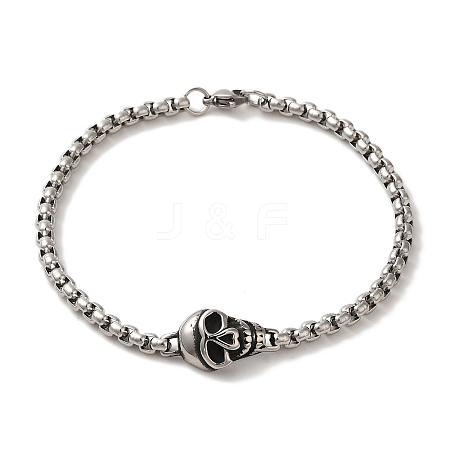 316 Surgical Stainless Steel Box Chain Halloween Skull Link Bracelets BJEW-Q349-13AS-1