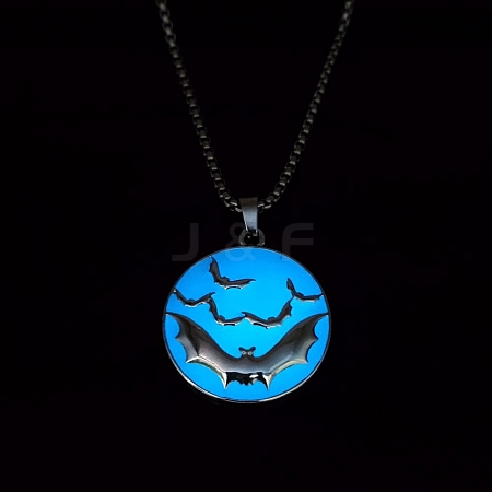 Luminous Glow in the Dark Alloy Halloween Bat Pendant Nekclaces PW-WG387DD-01-1