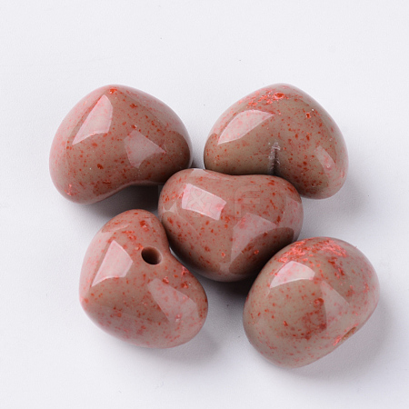  Jewelry Beads Findings Antique Style Opaque Acrylic Beads, Half Drilled, Heart, Sienna, 14.5x18x14mm, Hole: 2.5mm, about 200pcs/500g