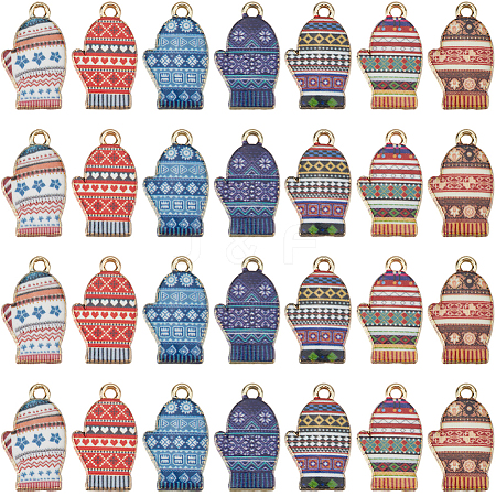 28Pcs 7 Colors Winter Theme Alloy Printed Pendants FIND-SC0012-46-1