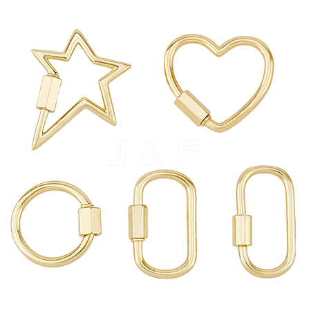5Pcs 5 Styles Brass Screw Carabiner Lock Charms ZIRC-DC0001-36-1