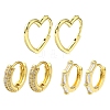 3Pairs 3 Style Clear Cubic Zirconia Heart & Rectangle & Ring Hoop Earrings EJEW-YW0001-05-2