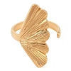 Ion Plating(IP) 304 Stainless Steel Leaf Open Cuff Rings for Women RJEW-Z057-05G-2