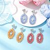 3 Pairs Cross Oval Glass Seed Bead Woven Stud Earrings EJEW-MZ00595-1