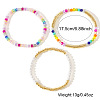 3Pcs Glass & Brass Bead Stretch Bracelets Sets PP8938-6