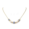 Natural Pearl Rice & Handmade Chinoiserie Floral Printed Porcelain Beaded Necklaces with Brass Round Snake Chains for Women NJEW-JN06400-3