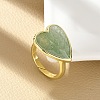 Heart Brass Natural Green Strawberry Quartz  Finger Rings X-RJEW-D304-01G-C-4