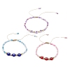 3Pcs 3 Color Evil Eye Lampwork & Glass Seed Braided Bead Bracelets Set BJEW-JB09574-1