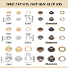 BENECREAT 240Sets 12 Styles Brass Grommet Eyelet Findings KK-BC0012-01-2