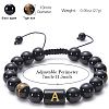 10MM Natural Black Onyx(Dyed & Heated) and Tiger Eye Alphabet Round Braided Bead Adjustable Bracelets for Women DM6424-1-3