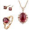 Brass & Round/Oval Glass Imitation Ruby Jewelry Set SJEW-BB66889-A-1
