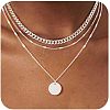 3Pcs Brass Disc Pendant 3 Layer Necklaces for Women FS-WG7502D-05-1