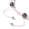 Natural Rose Quartz & Amethyst & Brass Heart Braided Bead Bracelet BJEW-JB09703-03-3