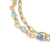 304 Stainless Steel Paperclip Chain & Glass Beads Link Chain Multi-strand Bracelets for Women BJEW-JB13557-4