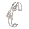 Non-Tarnish 304 Stainless Steel Hollow Leaf Open Cuff Bangles for Women BJEW-K241-03A-P-1