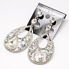 Trendy Women's Sparkling Dangling Alloy Teardrop Pendant Glass Rhinestone Ear Studs X-EJEW-L054-08-1