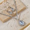Brass Rhinestone Teardrop Dangle Earrings & Pendant Necklaces Sets for Women AT5117-1-4