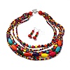 Handmade Wood Beads Multi-Layer Necklaces & Boho Dangle Earrings Set SJEW-A001-01B-2