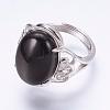 Adjustable Oval Natural Gemstone Finger Rings RJEW-P059-J-2