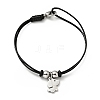 304 Stainless Steel Dog Charm Bracelet with Waxed Cord for Women BJEW-A125-25-1
