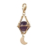 Natural Amethyst Brass Pendant Decorations HJEW-JM01817-03-4