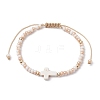 Cross Synthetic Turquoise & Glass Braided Bead Bracelets BJEW-JB09876-1