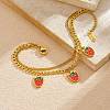 304 Stainless Steel Enamel Red Strawberry Charm 2-Strand Bracelets for Women WG018B1-01-2